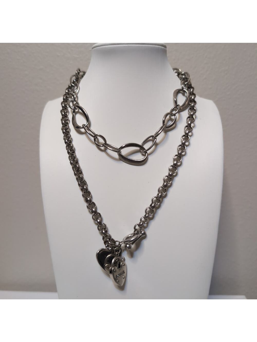 Silver Tone Chain Necklace Set Boho